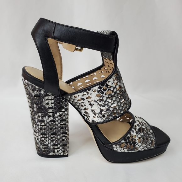 Calvin Klein VALLIN Faux Snake Skin Open Toe Block Heels - Picture 2 of 10